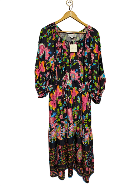 BEE MADDISON |XL| BUST 25| B34| LADIES BLACK MULTICOLOR FLORAL BOHO MAXI DRESS