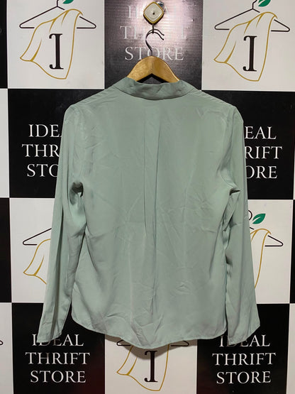 FORCAST |L| BUST 20| B34| GREEN V-NECK LONG SLEEVE BLOUSE