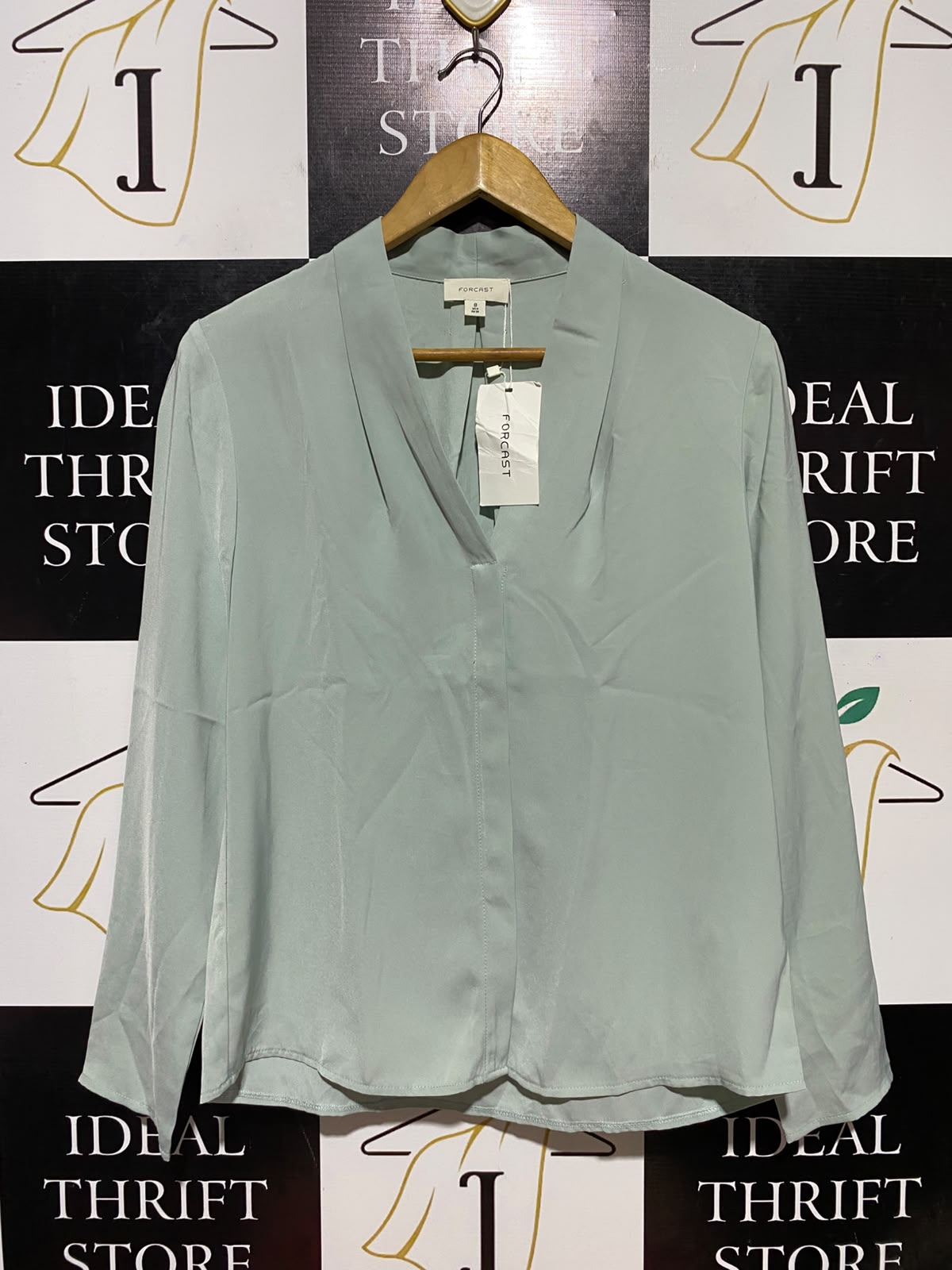 FORCAST |L| BUST 20| B34| GREEN V-NECK LONG SLEEVE BLOUSE