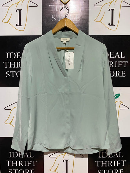 FORCAST |L| BUST 20| B34| GREEN V-NECK LONG SLEEVE BLOUSE