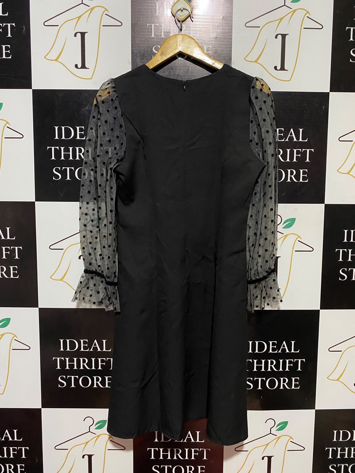 TONG XIN FASHION ||M| BUST 17| B34| LADIES BLACK EMBELLISHED DRESS WITH MESH POLKA DOT SLEEVES