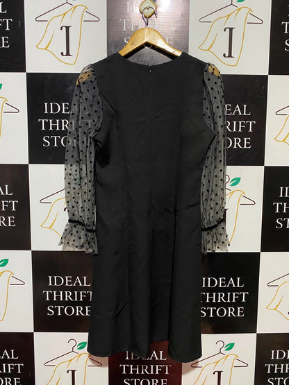 TONG XIN FASHION ||M| BUST 17| B34| LADIES BLACK EMBELLISHED DRESS WITH MESH POLKA DOT SLEEVES