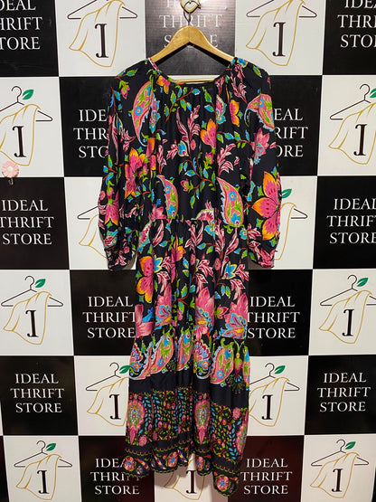 BEE MADDISON |XL| BUST 25| B34| LADIES BLACK MULTICOLOR FLORAL BOHO MAXI DRESS