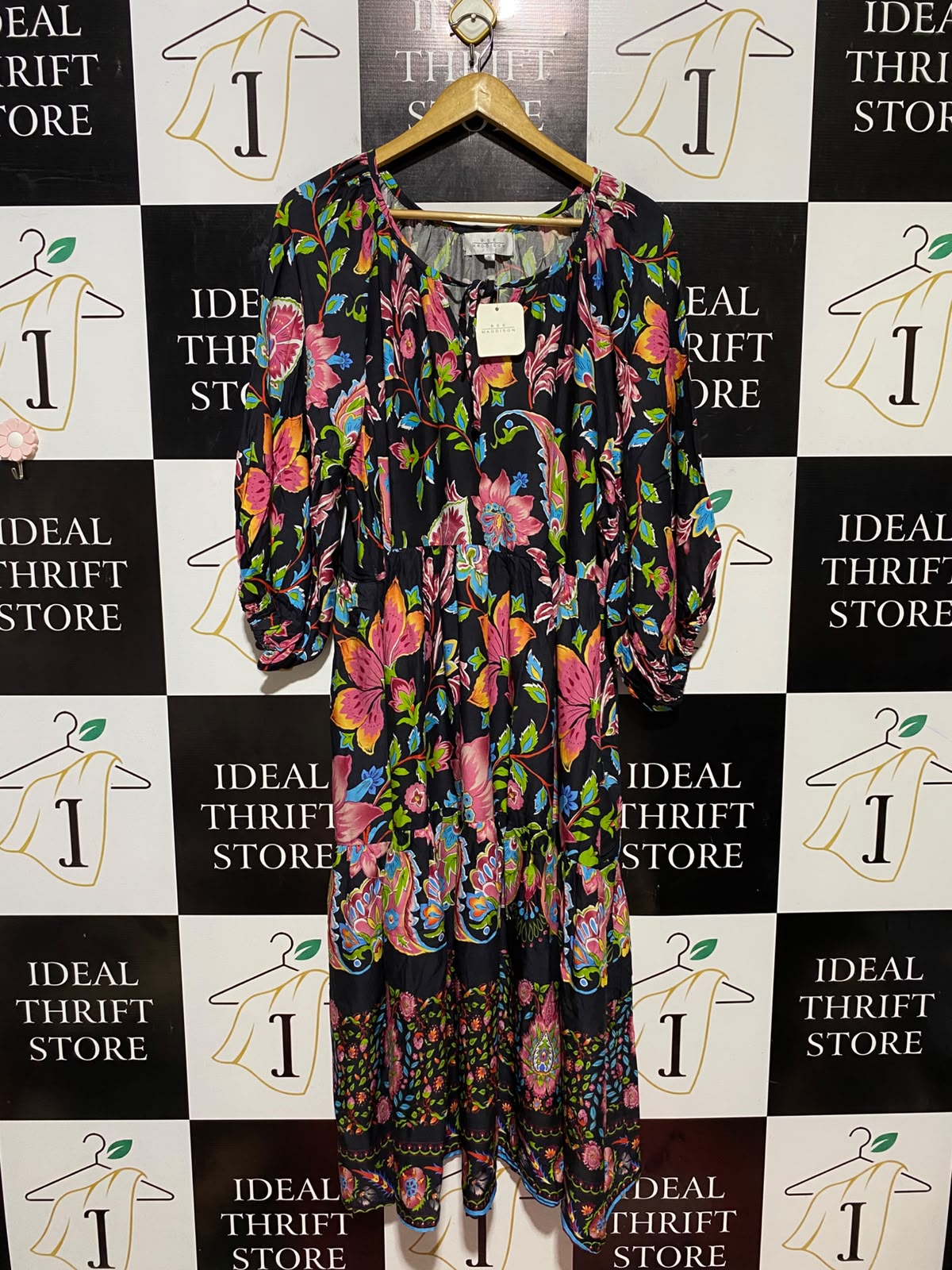 BEE MADDISON |XL| BUST 25| B34| LADIES BLACK MULTICOLOR FLORAL BOHO MAXI DRESS
