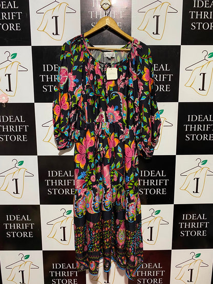 BEE MADDISON |XL| BUST 25| B34| LADIES BLACK MULTICOLOR FLORAL BOHO MAXI DRESS