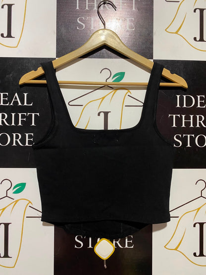 SUPRE |S| BUST 14| B34| BLACK SQUARE NECK CORSET STYLE CROP TANK TOP