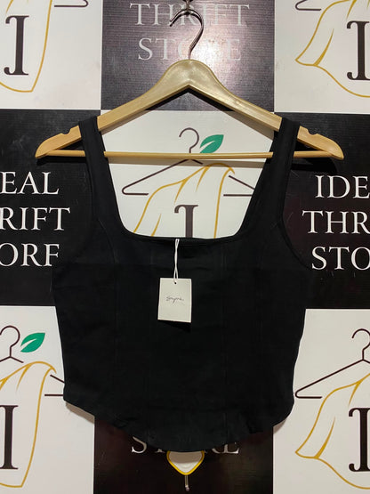 SUPRE |S| BUST 14| B34| BLACK SQUARE NECK CORSET STYLE CROP TANK TOP