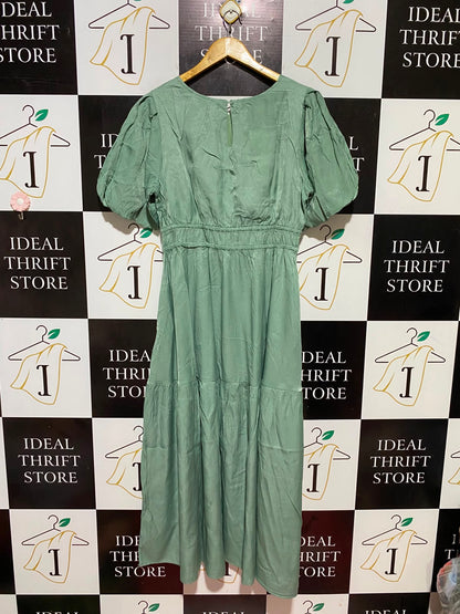 ST FROCK |M| BUST 19| B34| SAGE GREEN PUFF SLEEVE MIDI DRESS