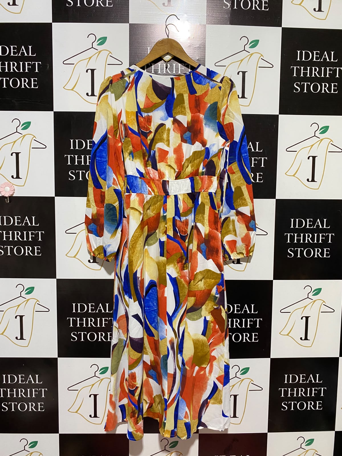 PRETTY GARDEN |M| BUST 18| B34| ABSTRACT MULTICOLOR LONG SLEEVE MAXI DRESS