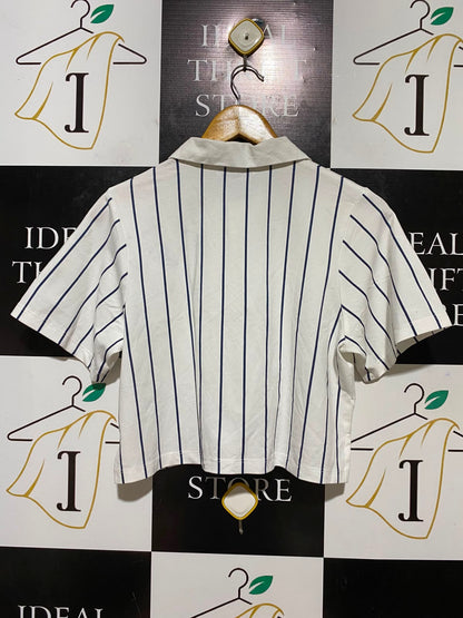 ZANDO |S| BUST 18| A2| WHITE VERTICAL STRIPED CROPPED POLO SHIRT
