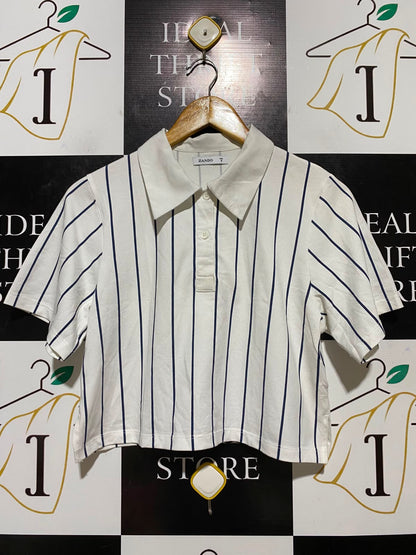 ZANDO |S| BUST 18| A2| WHITE VERTICAL STRIPED CROPPED POLO SHIRT