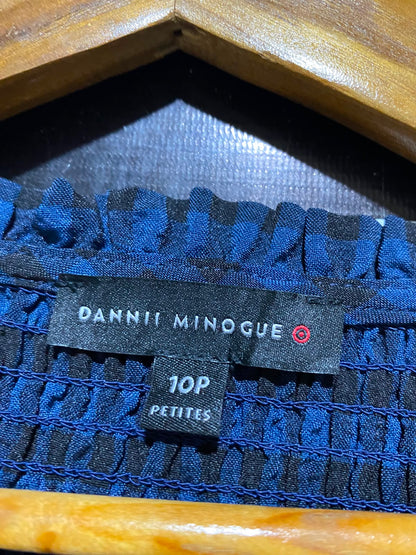 DANNI MINOGUE |S| BUST 15| B34| NAVY AND BLACK GINGHAM SMOCKED PEPLUM BLOUSE