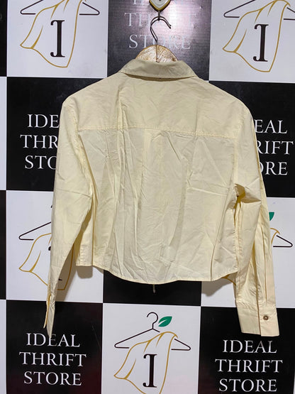 PEACEBIRD |M| BUST 20| B38| CHIC CREAM CROPPED BUTTON DOWN SHIRT WITH DETACHABLE TIE