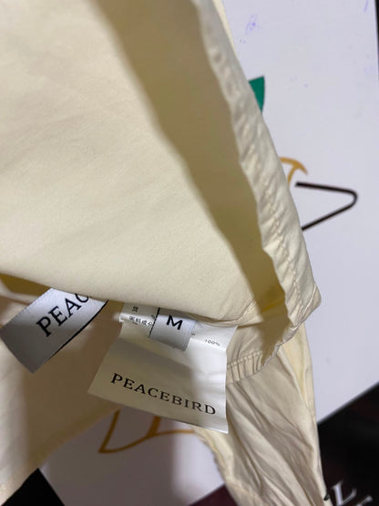 PEACEBIRD |M| BUST 20| B38| CHIC CREAM CROPPED BUTTON DOWN SHIRT WITH DETACHABLE TIE