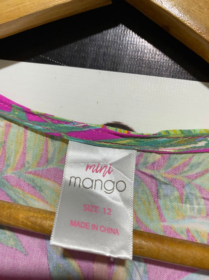 MINI MANGO |M| BUST 16| B34| BRIGHT PINK TROPICAL PRINT SHORT SLEEVE A-LINE DRESS