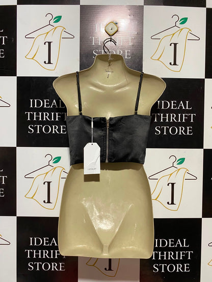 LUVALOT |S| BUST 14| B34| ELEGANT BLACK SATIN CORSET STYLE CROP TOP