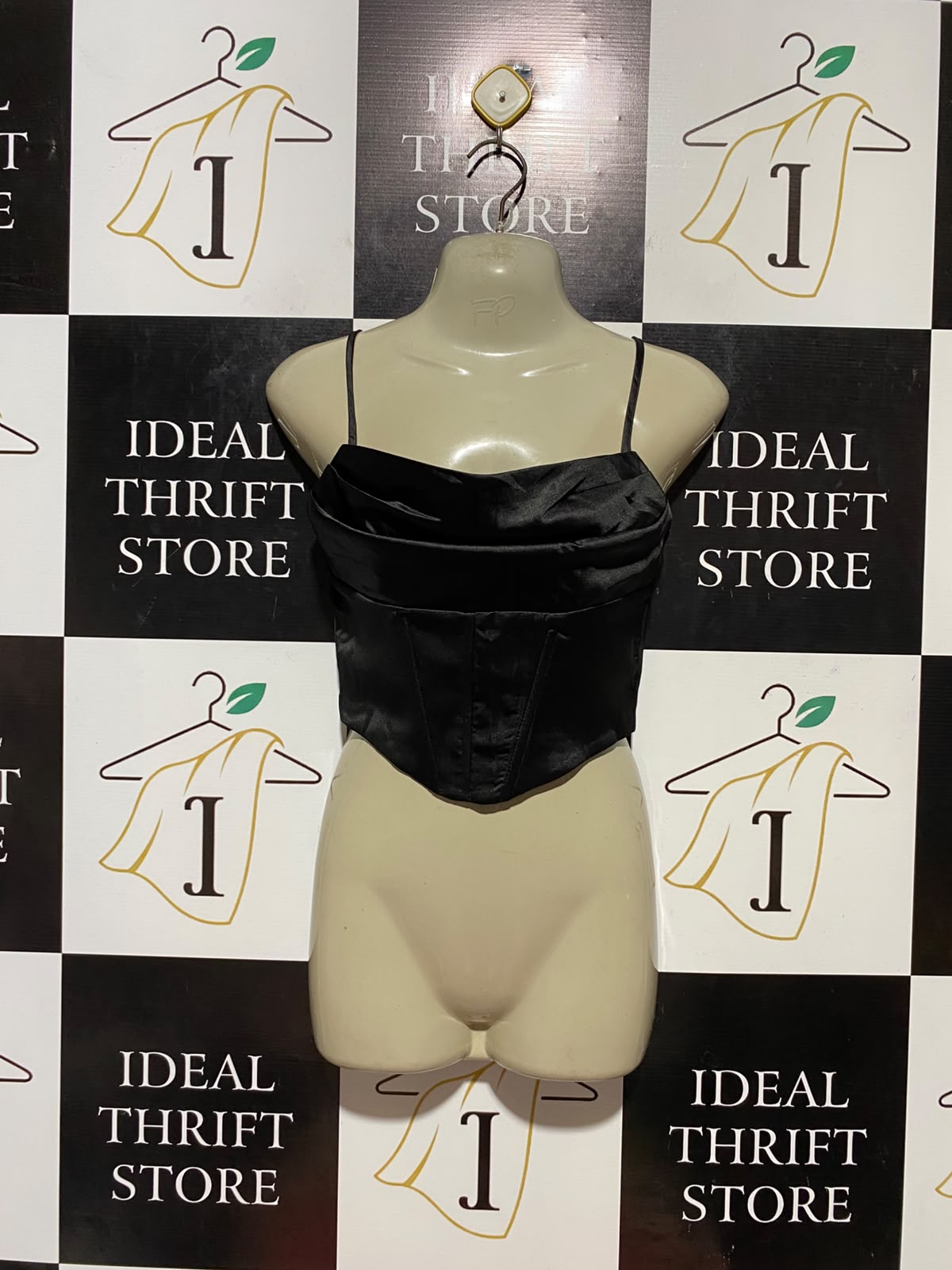 LUVALOT |S| BUST 14| B34| ELEGANT BLACK SATIN CORSET STYLE CROP TOP