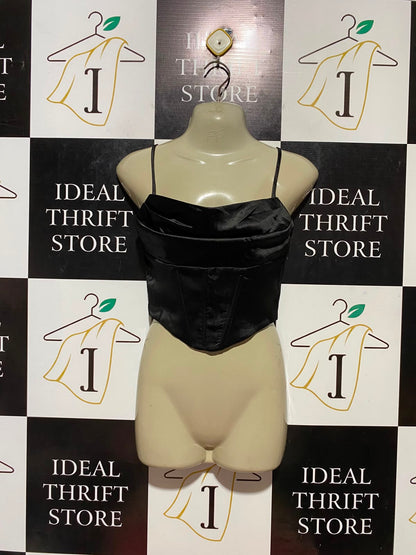 LUVALOT |S| BUST 14| B34| ELEGANT BLACK SATIN CORSET STYLE CROP TOP