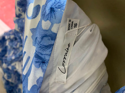 LORRAINE |M| BUST 19| B34| STUNNING BLUE AND WHITE FLORAL PLEATED TIERED DRESS