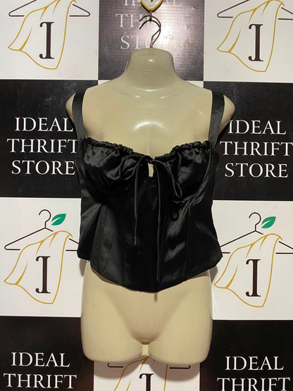 DAZIE |M| BUST 17| B34| BLACK SATIN CORSET STYLE SQUARISH NECKLINE SLEEVELESS TOP