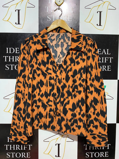 SHEIN |L| BUST 20| B34| LEOPARD ANIMAL PRINT BUTTON-DOWN COLLARED SHIRT LONG SLEEVE TOP