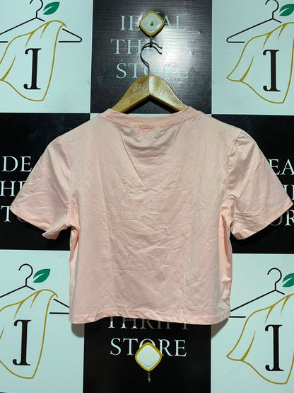 |M| BUST 16| B34| BABY PINK GLITTER HEART CROP TOP SHORT SLEEVE CREWNECK T-SHIRT