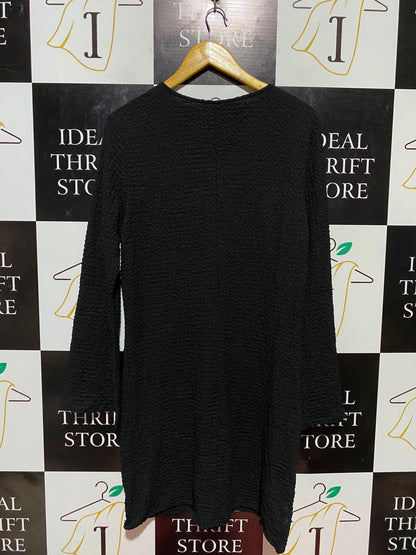 H&M |XL| BUST 21| B34| BLACK TEXTURED CREWNECK LONG SLEEVE SHIFT DRESS COMFORT FIT TUNICS TOP