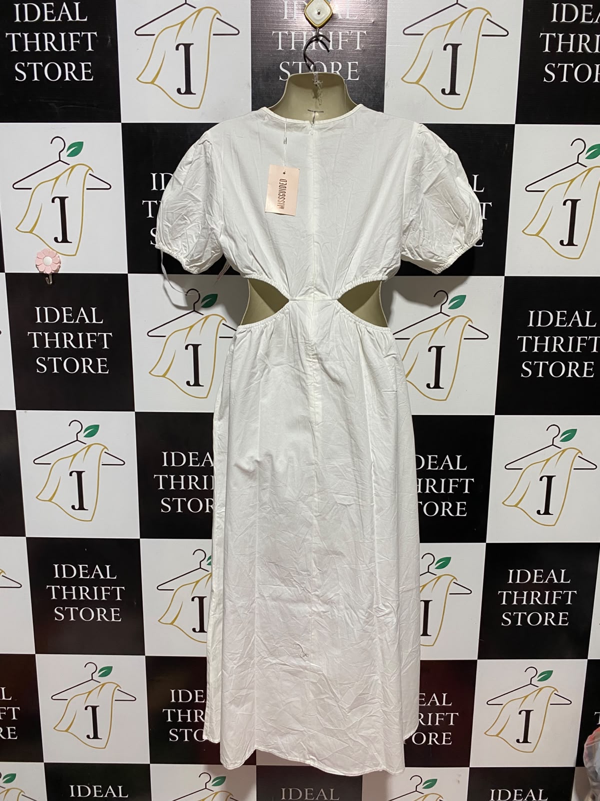 MISSGUIDED |M| BUST 18| B34| WHITE MIDSECTION CUT-OUT MAXI DRESS PUFF SHORT SLEEVE SUMMER OUTFIT