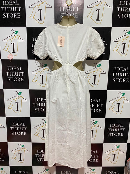 MISSGUIDED |M| BUST 18| B34| WHITE MIDSECTION CUT-OUT MAXI DRESS PUFF SHORT SLEEVE SUMMER OUTFIT
