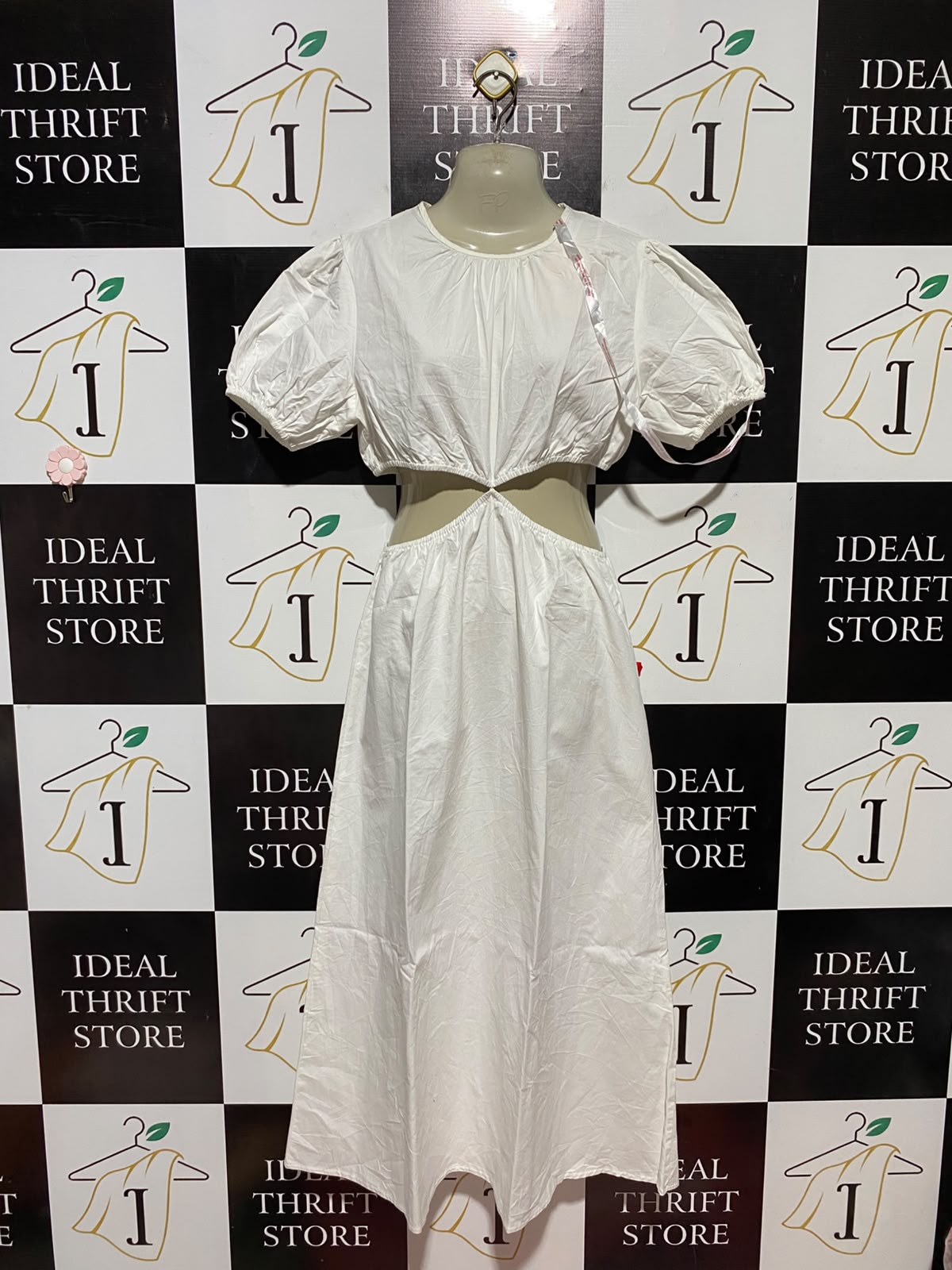 MISSGUIDED |M| BUST 18| B34| WHITE MIDSECTION CUT-OUT MAXI DRESS PUFF SHORT SLEEVE SUMMER OUTFIT