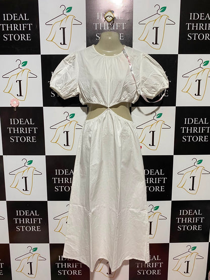 MISSGUIDED |M| BUST 18| B34| WHITE MIDSECTION CUT-OUT MAXI DRESS PUFF SHORT SLEEVE SUMMER OUTFIT