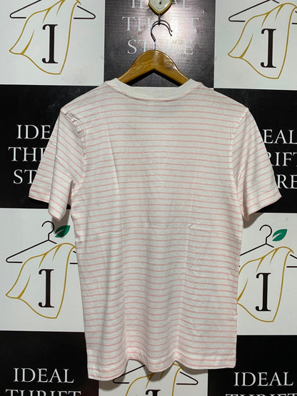 & ME |M| BUST 18| B34| RED AND WHITE STRIPED LOVE GRAPHIC CREWNECK SHORT SLEEVE T-SHIRT