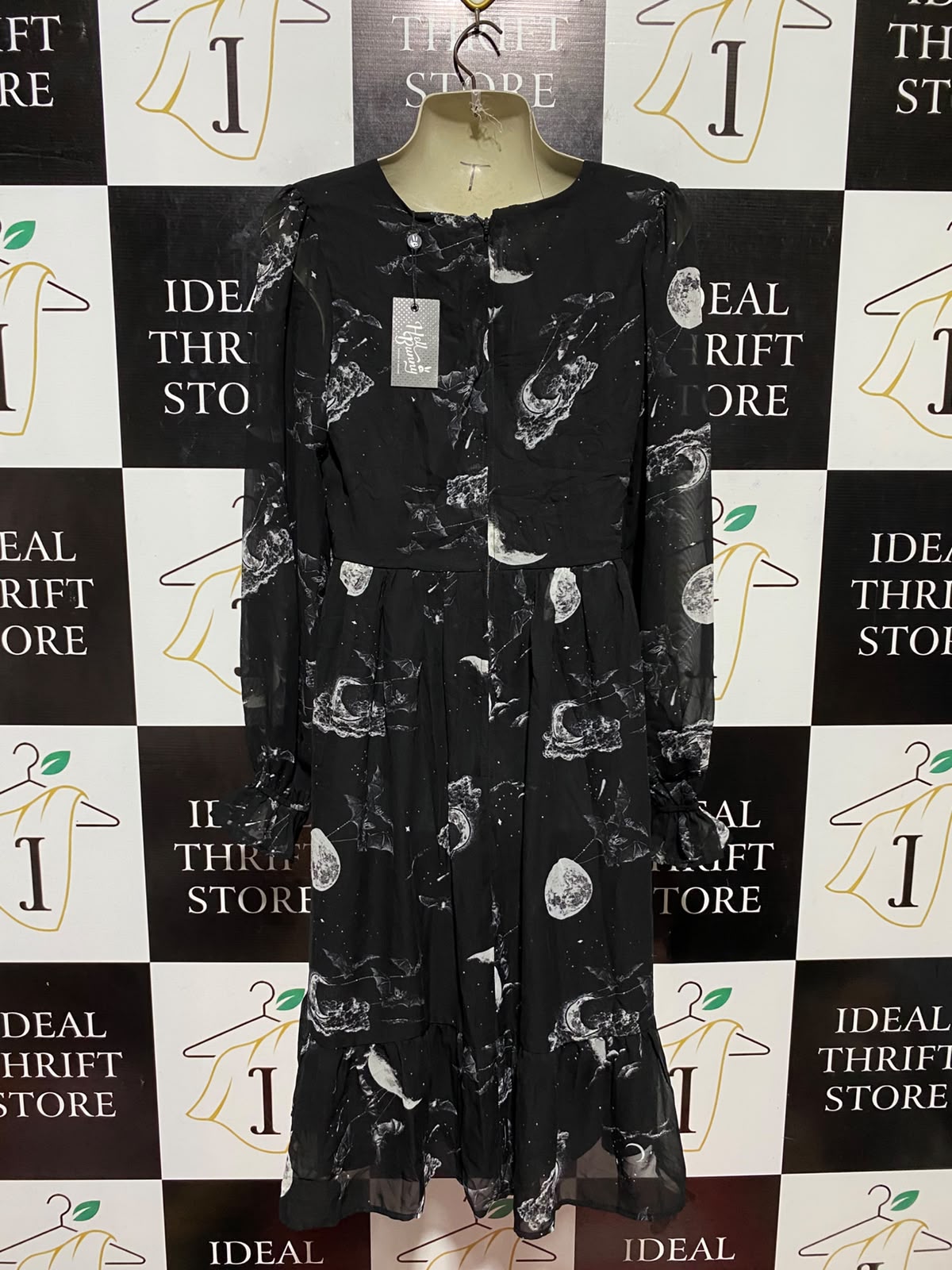 HELL BUNNY |S| BUST 16| B34| BLACK V-NECK LONG SLEEVE MID DRAPE DRESS