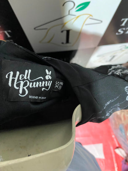 HELL BUNNY |S| BUST 16| B34| BLACK V-NECK LONG SLEEVE MID DRAPE DRESS