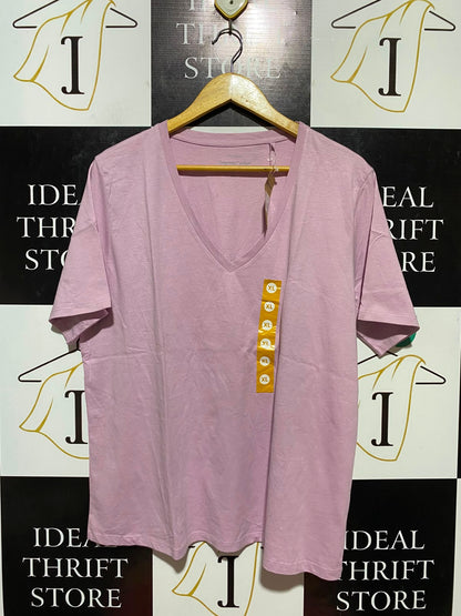 BRILLIANT BASICS |XL| BUST 22| B34| PREMIUM SOLID LILAC V-NECK BASIC TEE