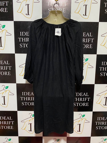 ANKO |XL| BUST 25| B34|  WOMEN'S OVERSIZED BLACK LINEN BLEND HENLEY TUNIC DRESS