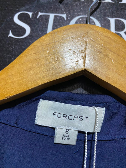 FORCAST |S| BUST 18| B33| WOMEN'S LUXE SATIN LONG SLEEVE BUTTON-UP BLOUSE – NAVY BLUE