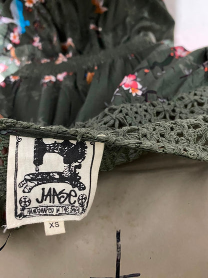 JAASE |XS| BUST 17| B33| WOMEN'S BOHO BOTANICAL PRINT MAXI DRESS – KHAKI GREEN