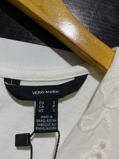 VERO MODA |S| BUST 18| B33| WOMEN'S BRODERIE ANGLAISE COLLAR SHORT SLEEVE TOP