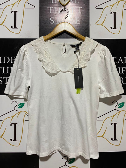 VERO MODA |S| BUST 18| B33| WOMEN'S BRODERIE ANGLAISE COLLAR SHORT SLEEVE TOP