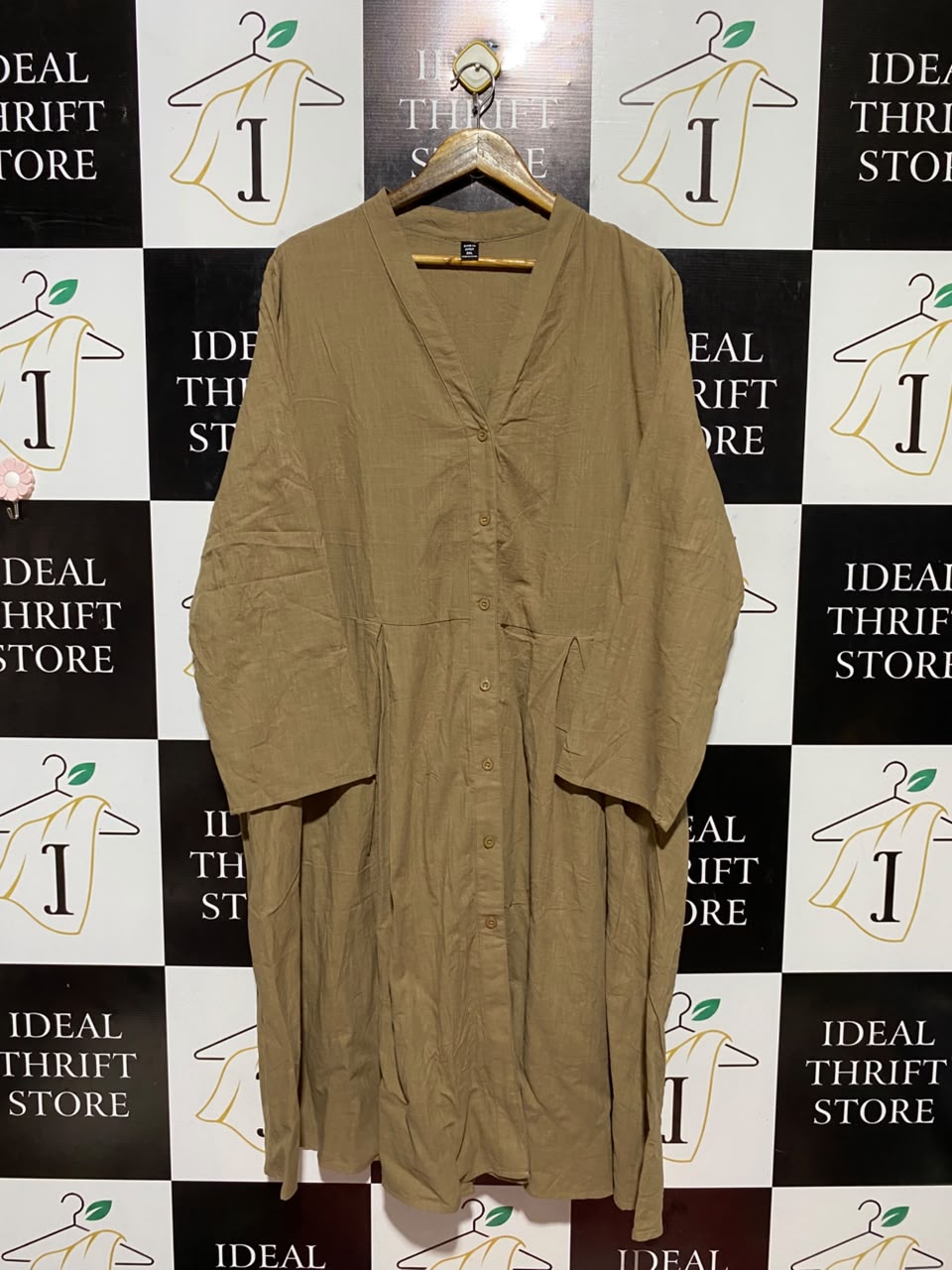 SHEIN CURVE |XXL| BUST 25| B33| WOMEN'S OVERSIZED COTTON LINEN BLEND BUTTON-UP MIDI TUNIC DRESS