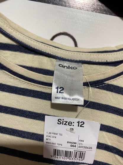 ANKO |L| BUST 20| B33| WOMEN'S STRIPED CREW NECK SHORT SLEEVE T-SHIRT – NAVY AND CREAM