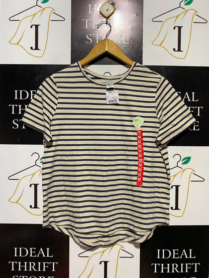 ANKO |L| BUST 20| B33| WOMEN'S STRIPED CREW NECK SHORT SLEEVE T-SHIRT – NAVY AND CREAM