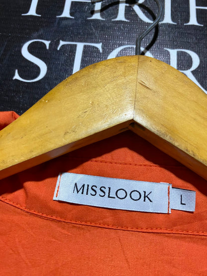 MISSLOOK |L| BUST 21| B33| WOMEN'S LONG SLEEVE BUTTON-UP COLLARED SHIRT – VIBRANT ORANGE