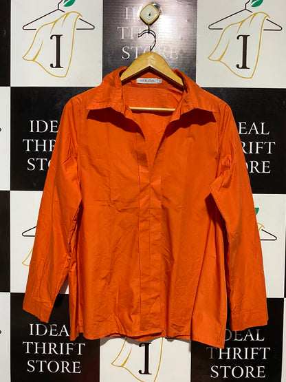 MISSLOOK |L| BUST 21| B33| WOMEN'S LONG SLEEVE BUTTON-UP COLLARED SHIRT – VIBRANT ORANGE