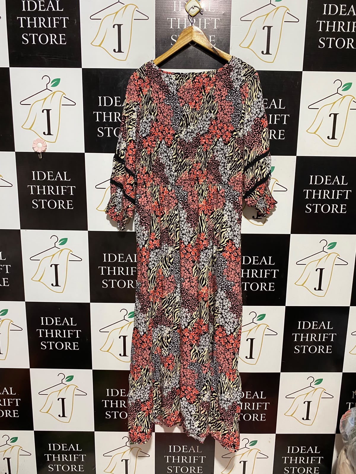 ROCKMANS |M| BUST 17| B33| WOMEN'S BOHO SMOCKED V-NECK MAXI DRESS