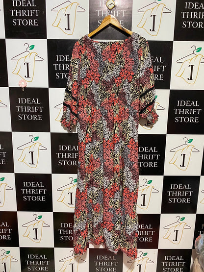 ROCKMANS |M| BUST 17| B33| WOMEN'S BOHO SMOCKED V-NECK MAXI DRESS