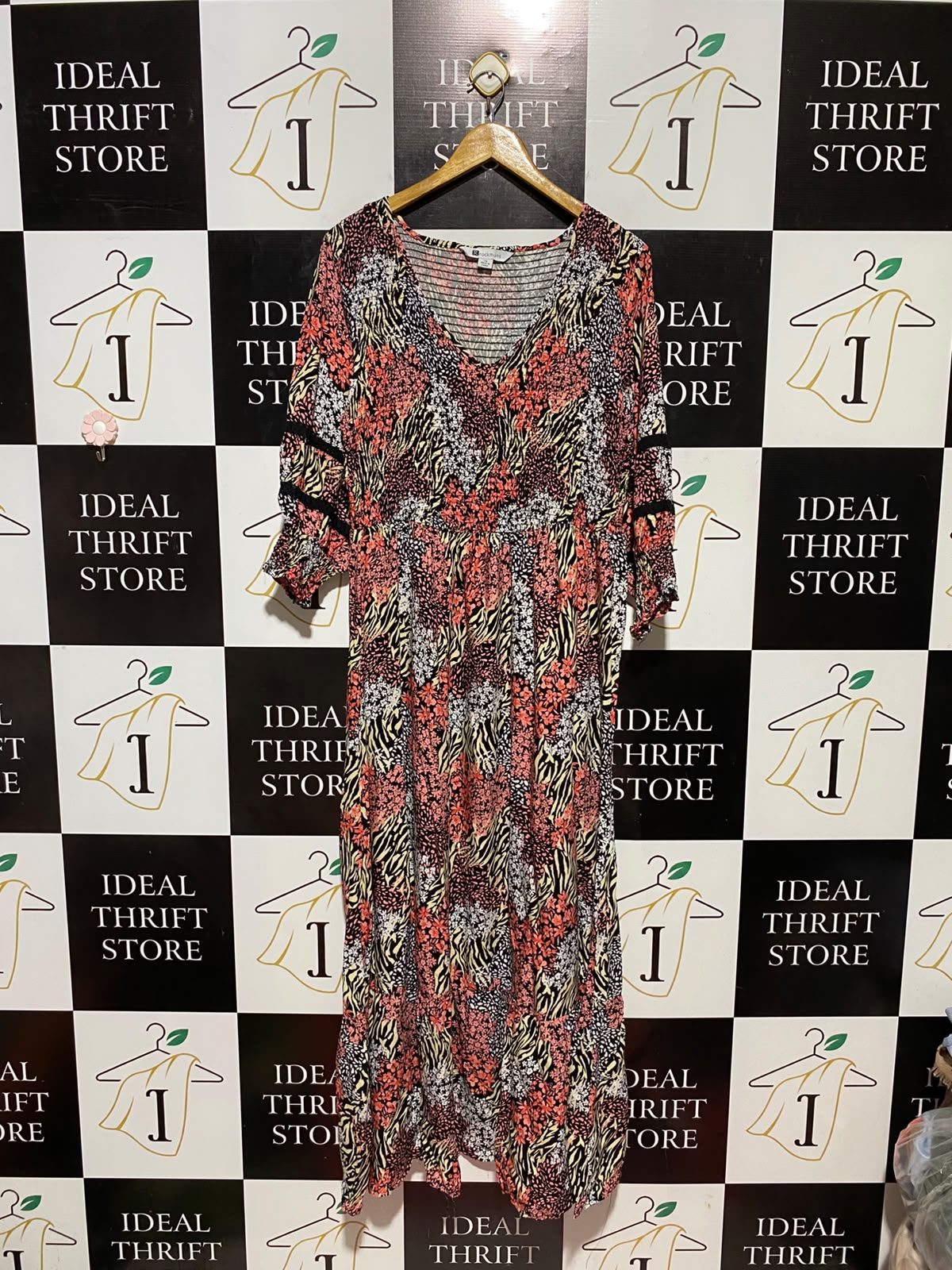ROCKMANS |M| BUST 17| B33| WOMEN'S BOHO SMOCKED V-NECK MAXI DRESS