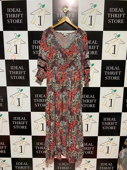 ROCKMANS |M| BUST 17| B33| WOMEN'S BOHO SMOCKED V-NECK MAXI DRESS