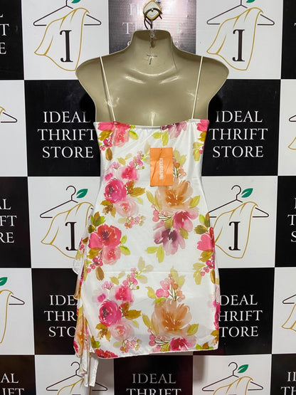 THATS SOFETCH |S| BUST 16| B33|  WOMEN'S FLORAL SATIN COWL NECK SLIP MINI DRESS